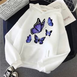 90s Graphic Dark Purple Butterfly Pattern Printed Hoodies Women's Vintage Y2k Sweatshirts Casual Hooded Clothes Kawaii Pullovers