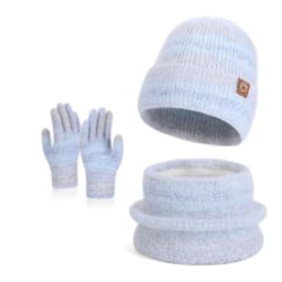 Winter Cap Gloves Scarf Set Women GradientColor Knitted Hat Thickened Fleece Lining Skullcap Outdoor Cycling Windproof Beanies