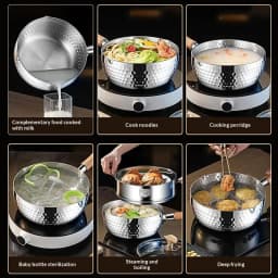 【S】Stainless Steel Soup Pot Snow Pot Flat Bottom Non-Stick Wok Solid Wood Handle With Hook Stew Pot Milk Pot Kitchen Cookware