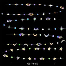 Iridescent Star Moon Circle Garland Ramadan EID Mubarak Birthday Party Decorations Hanging Crescent Twinkle Little Star Streamer