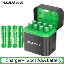 PUJIMAX 1.5V AAA 1100mWh Rechargeable Lithium-ion Battery With Smart Battery Charger SET Batteries Individually Available