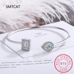 Radiant Cut Moissanite Diamond Water Drop Bangle for Women Wedding Bracelet 925 Sterling Silver Adjustable Open Bangle Jewelry