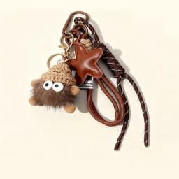 Cute Leather Keychain Cartoon Small Coal Ball Key Chain Creative Plush Bag Pendant Car Metal Keyring Gift