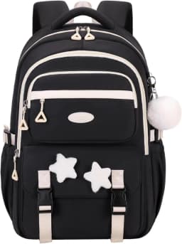 Primary Middle School Backpack for Girls Cute Backpack for School Pink School Bag for Teen Girls with Star Pins Furry Pendant