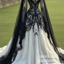 Gothic Wedding Dress Black Lace Applique Customized High Neck Long Batwing Sleeves Sweep Train Bridal Gown Vestido De Noiva