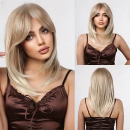 Synthetic Dark Brown Wig Straight Layered Wigs for Women Shoulder Length Hair Wig With Bangs Heat Resistant Party Daily Use