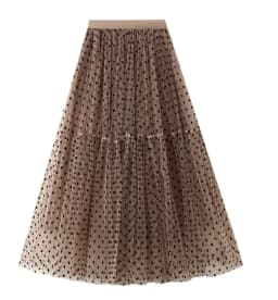 Boho Queens Women Polka Dot High Waist Pleated Ball Gown Maxi Skirt Fashion Mesh Loose Puffy Umbrella Fairy Cake Skirts