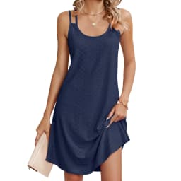 New Women's Solid Color Round Neck Suspender Loose Sleeveless Dress Fashion Summer Sexy Backless Beach Vacation Short Dress 2025