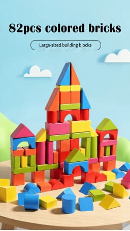 100 Pcs Beech Wooden Building Blocks Kids Formaldehyde-Free Large Size Anti-Swallowing Imagination Creative Construction Play