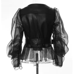 Vintage High Street PU Leather Patchwork Mesh Women Motorcycle Jackets Y2K Harajuku See-through Puff Sleeve Coat chaquetas