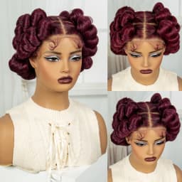 Bantu Braided Wigs Synthetic Transparent Full Lace Braided Lace Wigs Ginger Orange Color Short Cute Handmade Knotless Braids Wig