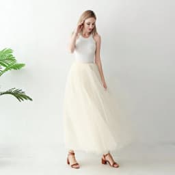 Women High Waist Long Solid Color Tulle Tutu Skirt, 4 Layers Mesh + 1 Layer Lining, Suitable for Cosplay, Stage Performance
