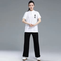Tai Chi T-short short sleeved  summer men's and women's Tai Chi T-shirt solid color cotton team competition