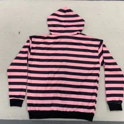 Pink and Black Striped Hooded Zipper Jacket, Spring and Summer Hooded Cardigan, Loose Zipper, Couple's Casual Hip-Hop Style