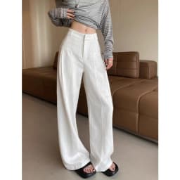 White Ramie Wide-leg Pants Women's Summer Thin High Waist Drape Old Money Style Suit Straight Sub-cotton and Linen Casual Pants
