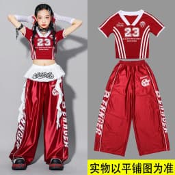 Girls Jazz Dance Performance Outfit Red Pants Set Children's Street Dance Show Costume Trendy Girls' Clothing Stage Performance