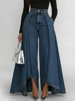 Casual Fashion Trousers Spring Summer Solid Color Simple Elegant Loose High Waist Wrinkled Imitation Denim Wide Leg Trousers