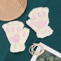 Cartoon Winter Gloves Women's Bear Plush Cat Paw Claw Gloves Cute Short Fingerless Fluffy Bear Claw Mittens For Girls Gift Party