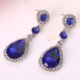 New Blue Color Dangle Earring for Women Round Metal Flower Leaf Crystal Gem Star Brincos Sweet Wedding Party Jewelry Xmas Gift
