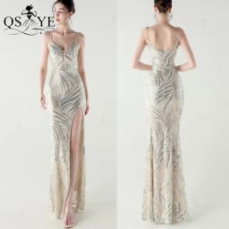 Purple Sequin Evening Dresses Mermaid Spaghetti Straps V Neck Prom Gown Glitter Pattern Sequin Lace Elegant Long Formal Dress