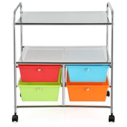 Trolley with 4 stackable drawers, drawer trolley roll container with metal rack and storage space, bathroom trolley