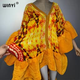 WINYI Summer Pleated Elastic Maxi Kaftan Boho Evening Dress Elegant Beach Cover Up Luxury Party Dress Dubai Style Abaya
