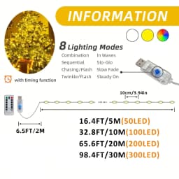 USB Powered LED Green Copper Wire String Lights 8 Modes Fairy Garland Light Holiday Decor Light for Christmas Tree Party Wedding
