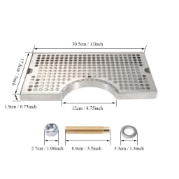 3" Column Cut-Out Surface Mount Drip Tray with Drain, 304 Stainless Steel 12"L x 7"W x 3/4"H, Beer Drip Tray, Kegging Equipment