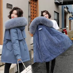 Women's Winter Warm Hooded down Jacket Coat Street Style Loose Fit Knitted Long Sleeve Mid-Length Overcoat from China