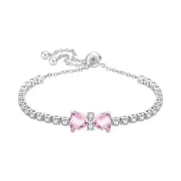 2026 Valentine New 925 Silver Pink Bow Full Diamond Bracelet Original 17-20CM Fit DIY Charm Women Birthday Jewelry Gifts