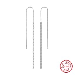 ORSA JEWELS 925 Silver Minimalism Dangle Long Chains Earrings for Women Vintage Cubic Zircon Drop Earings Jewelry Gifts SE111