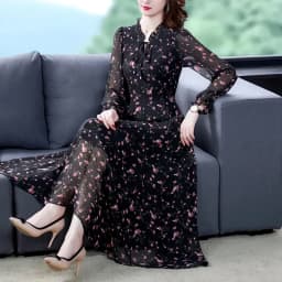 Women Summer Chiffon Printed Dresses 2025 Spring Summer Long Elegant Drawstring Dress Female Large Size Midi Dresses 6XL W752