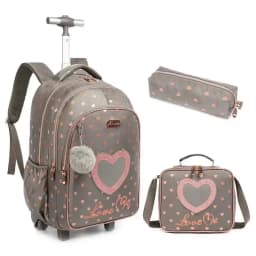 Bunnyfly 3PCS Rolling Backpack for School Kids Wheeled Backpack with Silent Wheels Lightweight Primary School Bag Durable Daypac
