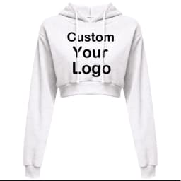 Customized Logo Print Crop Hoodie Women Spring Autumn Pullovers Ladies Solid Color Drawstring Hooded Full Sleeve Sweatshirt