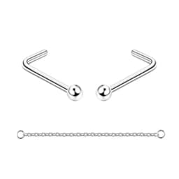 Nose Rings Chain Piercing Across Double with Chain Studs with Chain 20G Piercing Stud Nostril Jewelry for Women Men