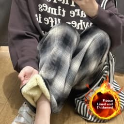 Lamb Velvet Fce Lined Thi Plaid Casual Pants Women's Autumn Winter Loose Straight Leg Wide Leg Cotton Spwear Trousers