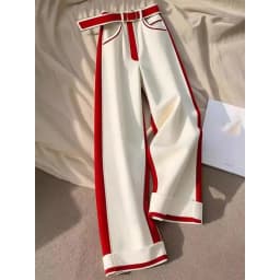 White Red Patchwork Thicked Warm Pants for Women Y2k Straight Loose Wide Leg Pants 2025 Spring New High Waist Trousers