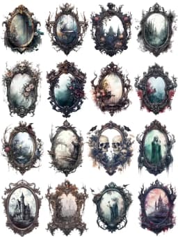 16Pcs/Pack Gothic Mirror Sticker DIY Craft Scrapbooking Album Junk Journal Decorative Stickers