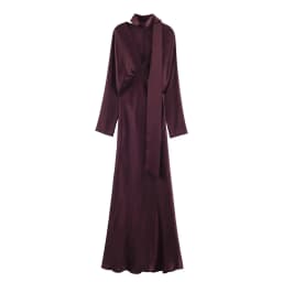 2026 New Scarf Solid Elegant Maxi Dresses Women Spring V Neck Long Sleeve Club Party Long Dress Female Chic Slim Fit Dresses