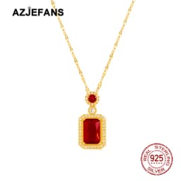 AZJEFANS 925 Sterling Silver 18K Gold Plated Emerald Zircon Pendant Necklace Gift For Girl Fine Jewelry