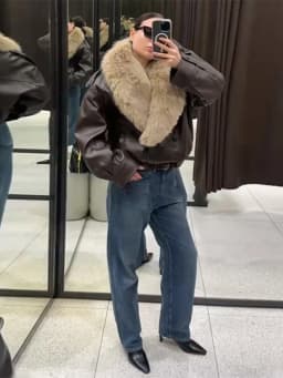Elegant PU Fur Patchwork Jacket Women Loose Detachable Collar Lapel Double Breasted Jackets Female Fashion Winter Warm Outwear