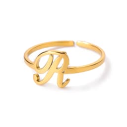 Initial Letter Rings For Women Gold Color Stainless Steel A-Z Letter Adjustable Ring Aesthetic Wedding Christmas Jewelry Gift