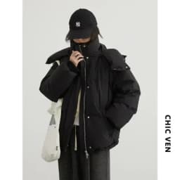 CHIC VEN Women Down Coat Solid Warm Down Jacket New 90 White Duck Down Windproof Hooded Female Overcoat Winter 2023