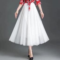 Spring Autumn Summer Holiday Beach Women Long Midi Skirt Fashion Ladies Elastic High Waist Tulle Mesh Pleated Tutu Skirt