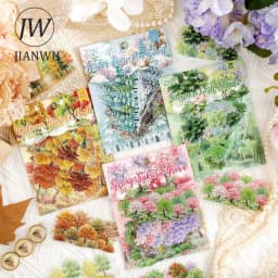 JIANWU Vintage Seasons Forest Tree Landscape Material Collage Scrapbooking PET Sticker Creative DIY Journal Stationery