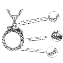 Hip Hop Rock Circular Ring Dragon Necklace For Men Vintage Stainless Steel Chain Silver Color Neck Hippie Jewelry Women Gifts