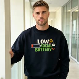 Low Social Battery Meme Men Introvert Graphic Sweatshirt Emoji Battery Jumper Alone Time Wear Winter Pullover