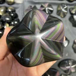 1pc Rainbow Obsidian Five-Pointed Star Carving - Deep Purple to Black Gradient, Polished Natural Stone Decor for Home, Office