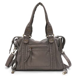 Vintage Washed PU Leather Large Capacity Tote Zip Pockets Braid Decor Shoulder Cross body Bag Unisex Women Daily Travel Handbag