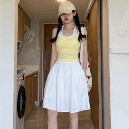 N2026 Women Summer Thin New Small A-Line Half-length Sports Skirt Tibetan Short Skirt High Waist Polyester Fiber A-Line Skirt